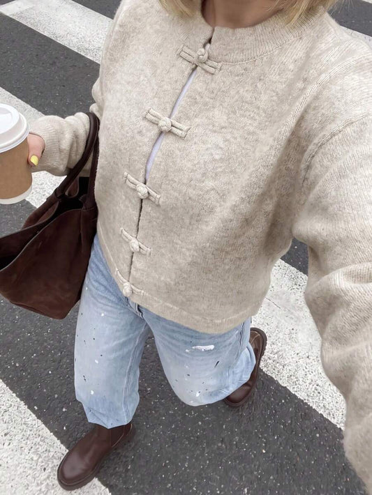 Cardigan con botones de nudo chino