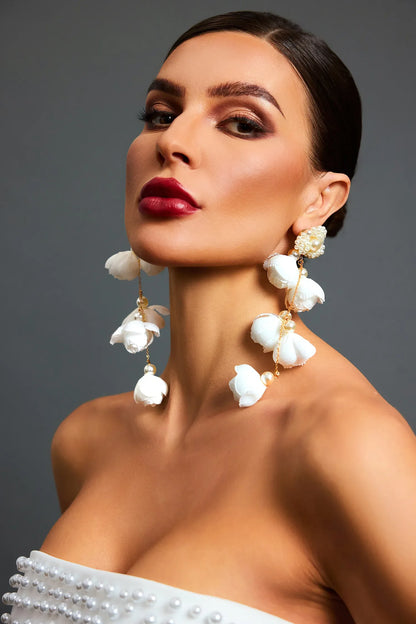Pendientes Flores con perla blanca Camelia