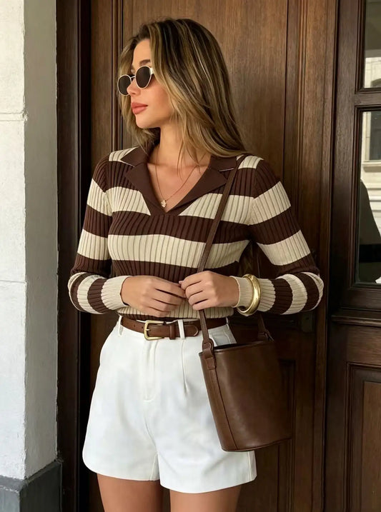 Blusa de punto vintage Marrón